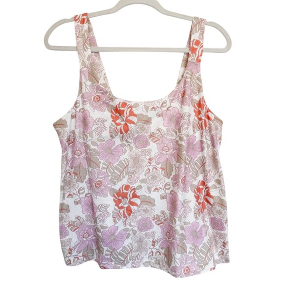 Womens Floral Stretchy Tank Top Size Large Pink Orange Tan Boho Summer - Picture 1 of 6